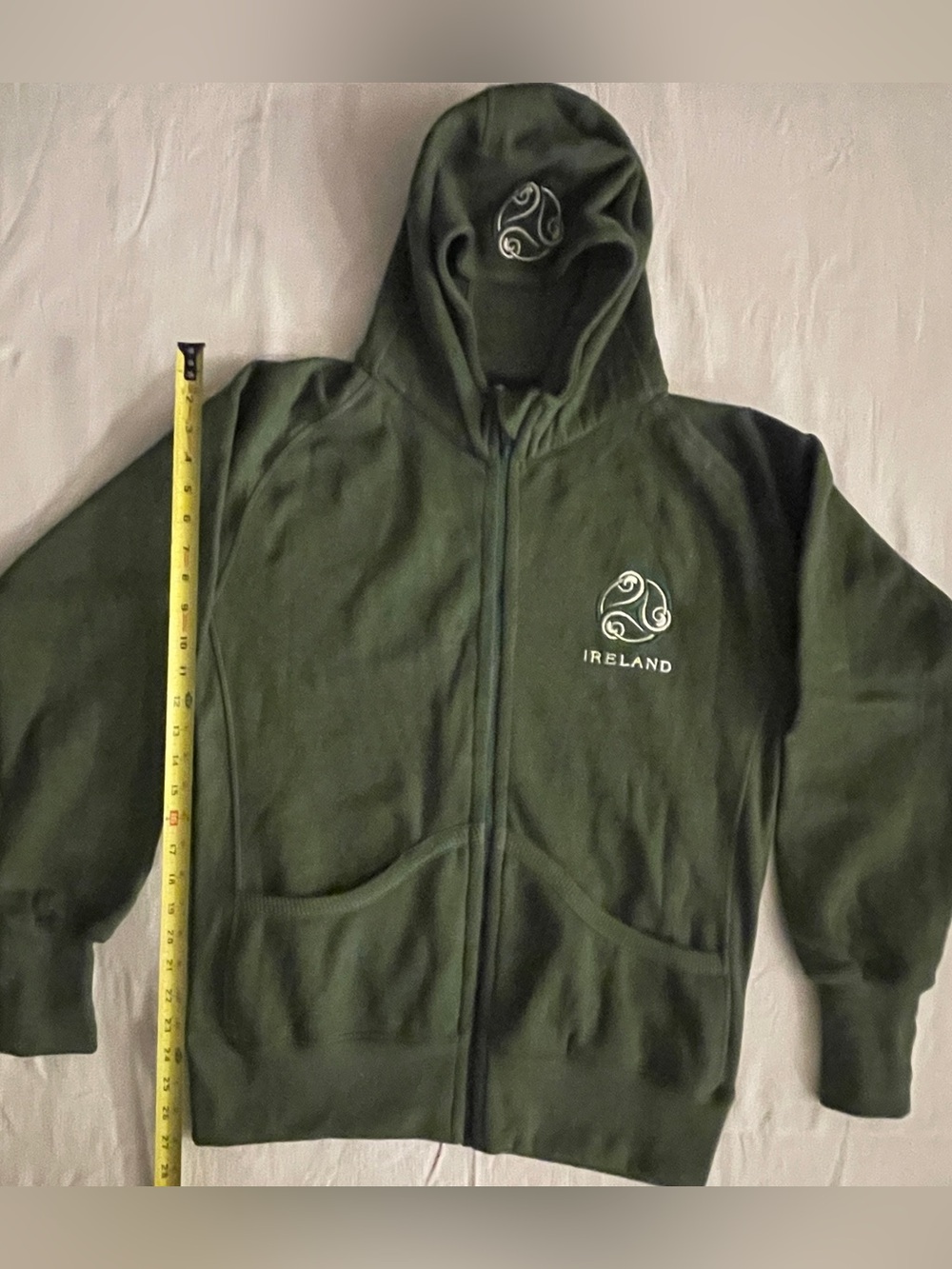 Dolmen Clothing Green Ireland Triskele (Spiral) Full Zip Hoodie sz: 14-16 or XL